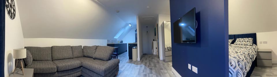 Bed, TV and multimedia, Living room, Photo of the whole room, Seating area, Bedroom