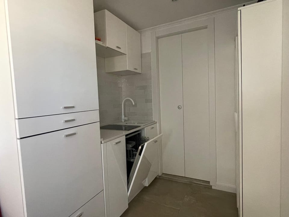 Kitchen or kitchenette, stove