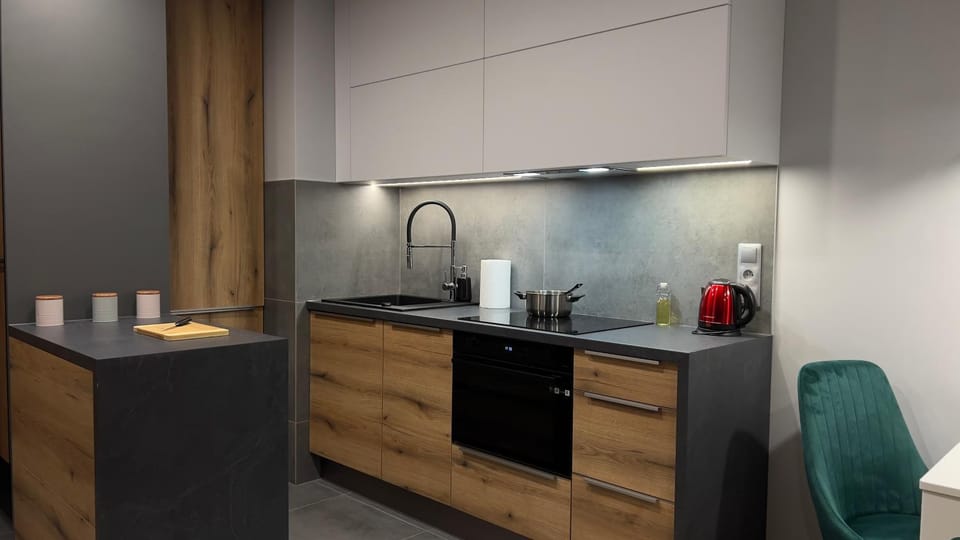 Kitchen or kitchenette, stove