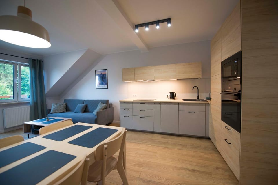 Kitchen or kitchenette, Living room, Seating area, Dining area