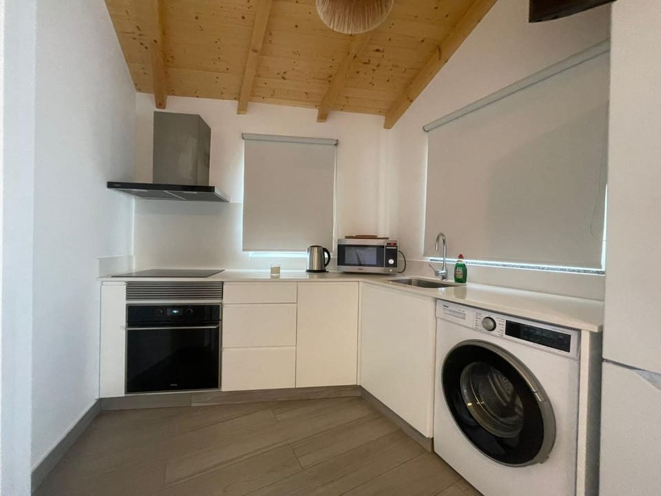 Kitchen or kitchenette, minibar, stove, washing machine