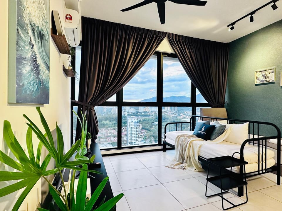 Bed, Living room, Seating area