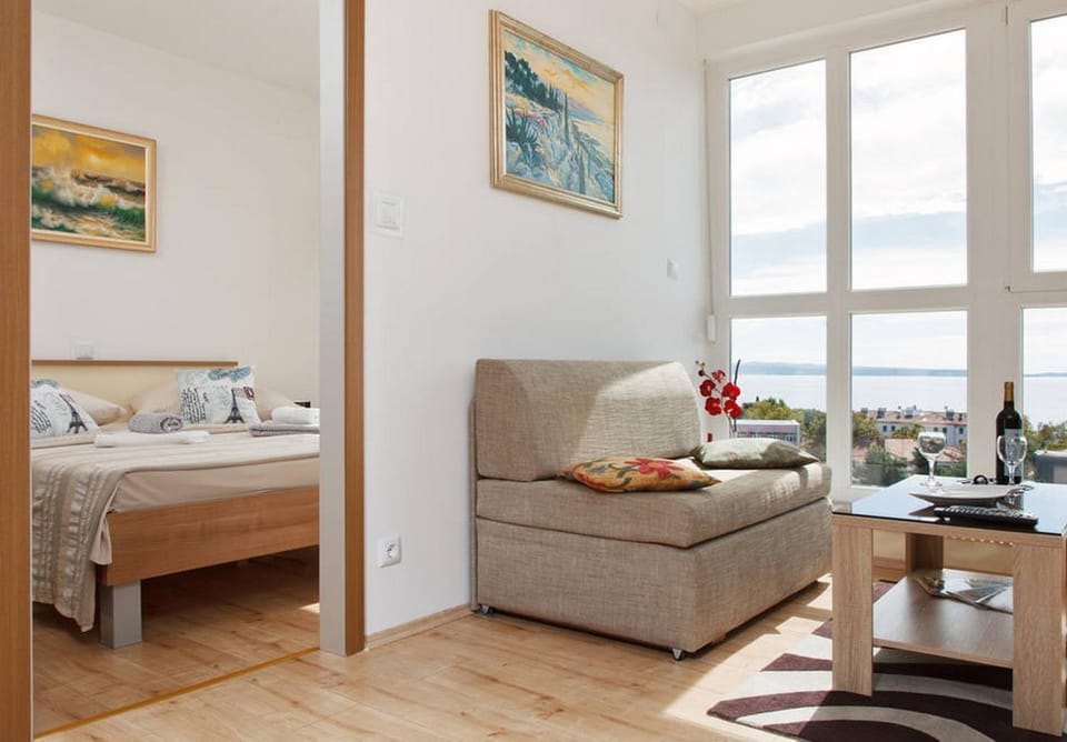 Bed, Living room, Sea view