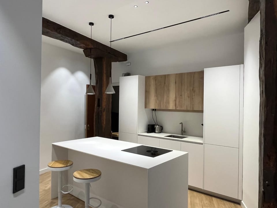 Kitchen or kitchenette, stove
