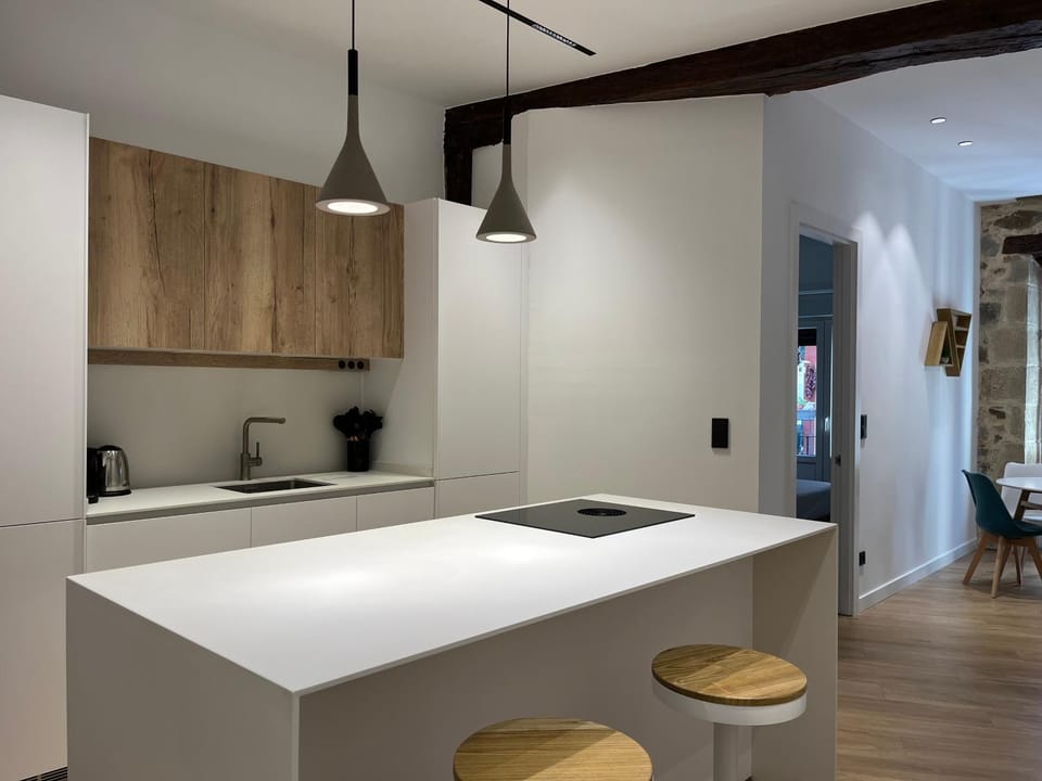 Kitchen or kitchenette, stove
