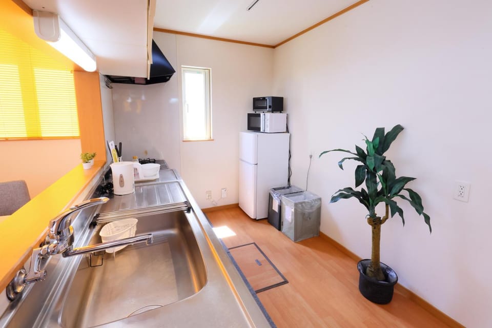 Kitchen or kitchenette, microwave, stove