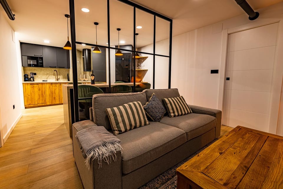 Kitchen or kitchenette, Living room, Seating area