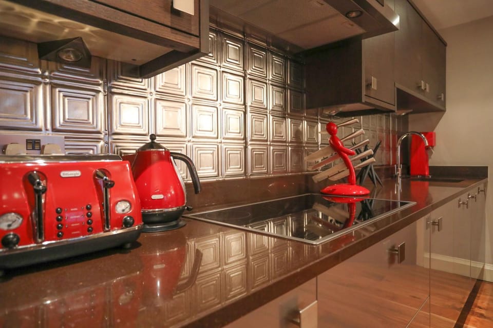Kitchen or kitchenette, dishwasher, stove, toaster