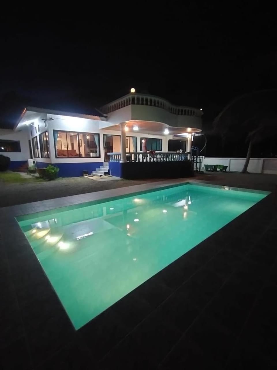 Property building, Night, Pool view, Swimming pool, sunbed