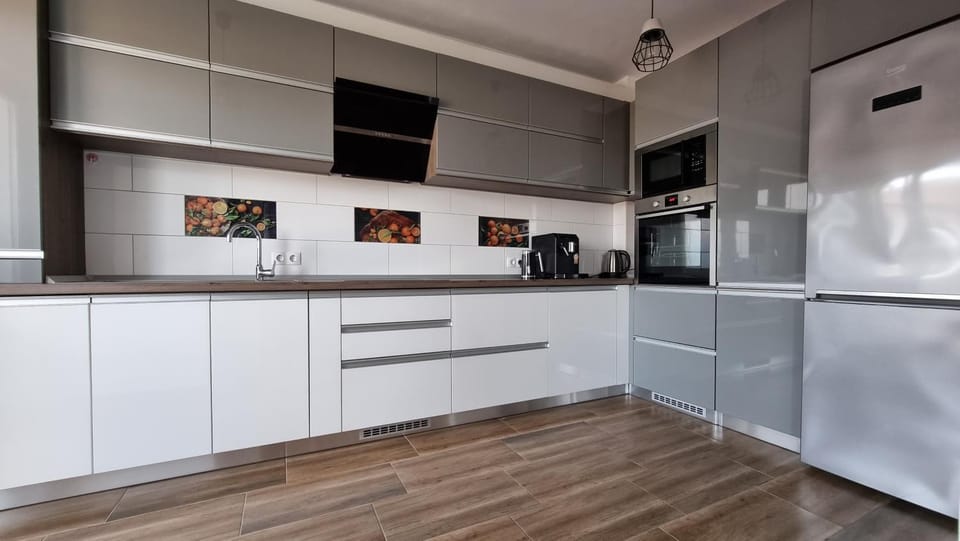Kitchen or kitchenette, dishwasher, oven, stove