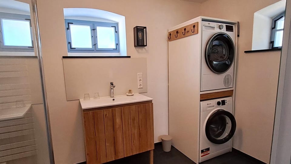 Bathroom, washing machine, dryer