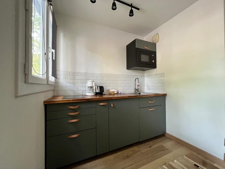 Kitchen or kitchenette, minibar, stove