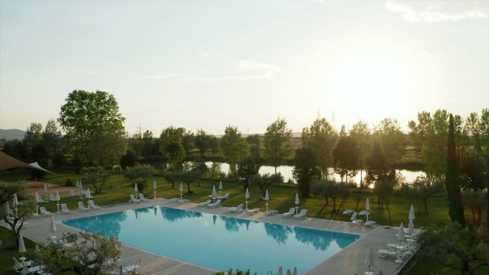 Natural landscape, Pool view, Swimming pool, Sunset