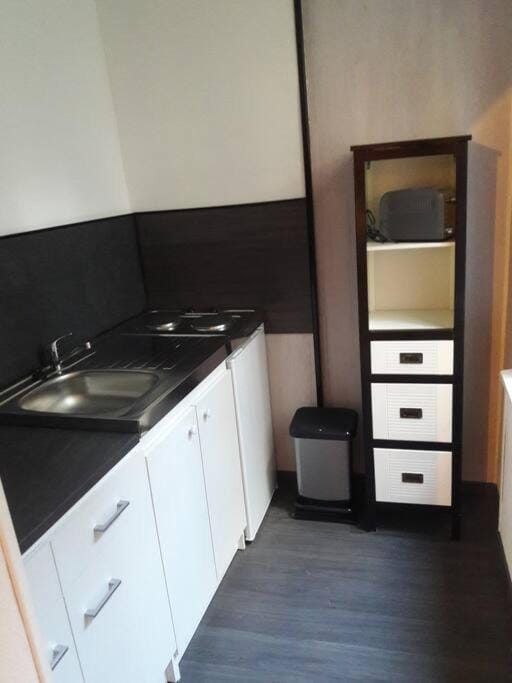 Kitchen or kitchenette, minibar, stove