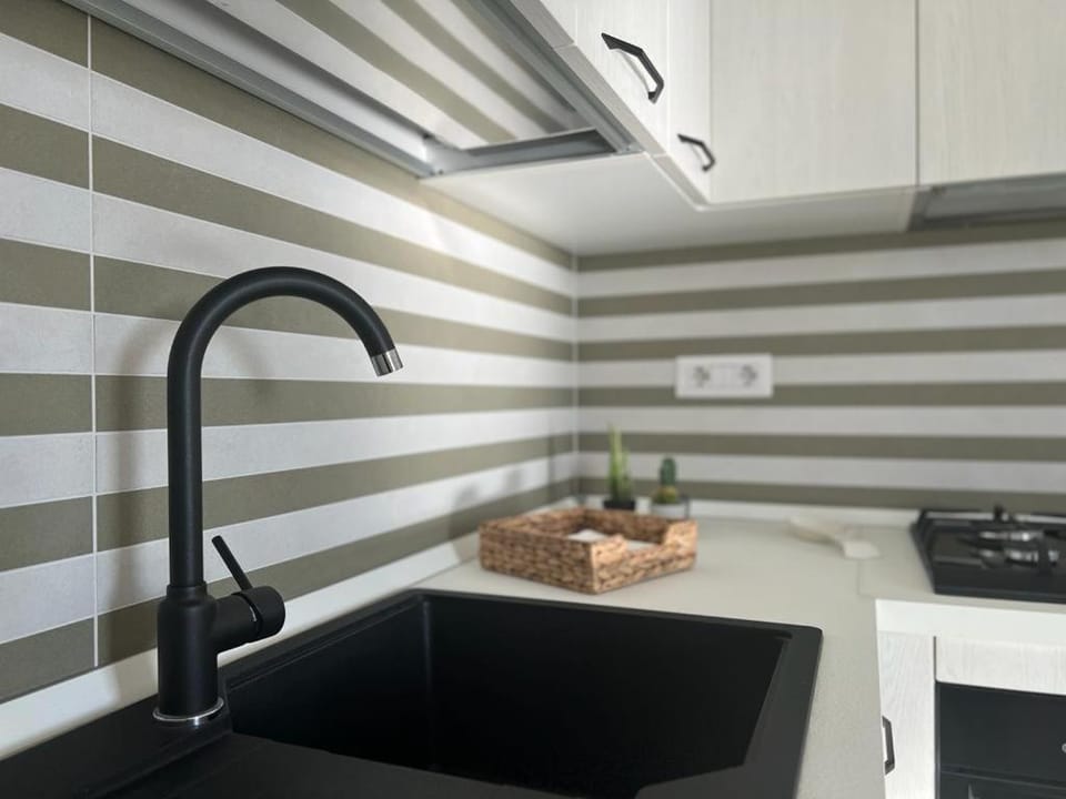 Kitchen or kitchenette, stove