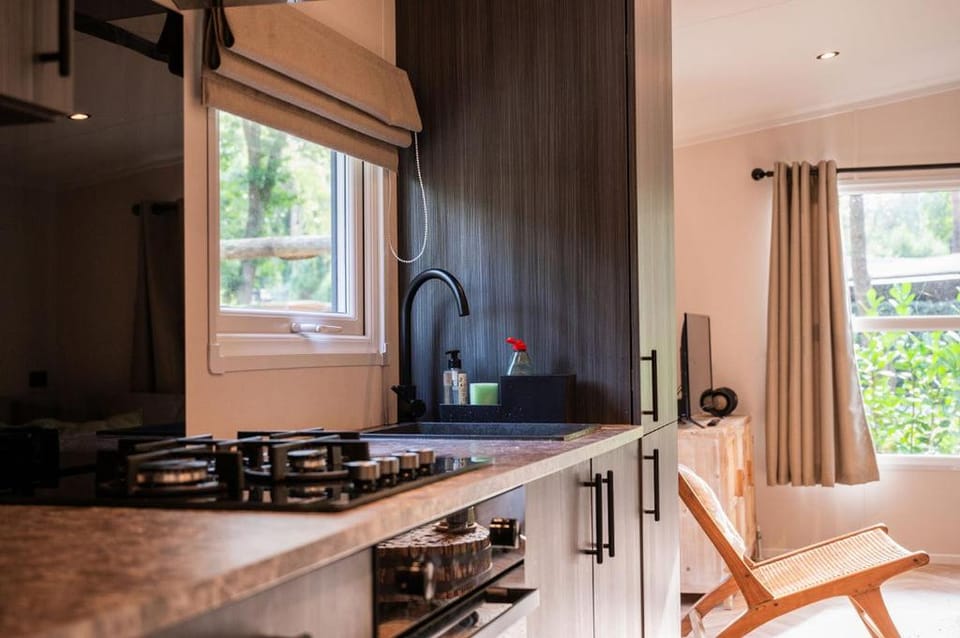 Kitchen or kitchenette, stove