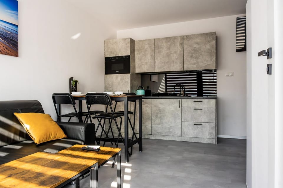 Kitchen or kitchenette, Living room, Seating area, Dining area, stove