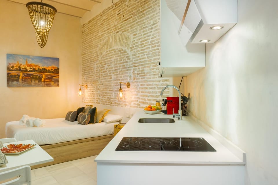 Bed, stove, kitchen
