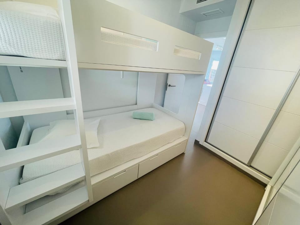 Bed, Photo of the whole room, Bedroom, bunk bed, wardrobe