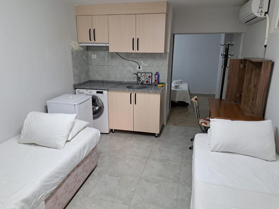 Bed, Kitchen or kitchenette, Seating area, washing machine, air conditioner