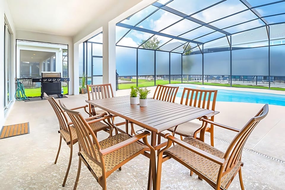 Patio, BBQ facilities, Seating area, Dining area, Pool view, Swimming pool