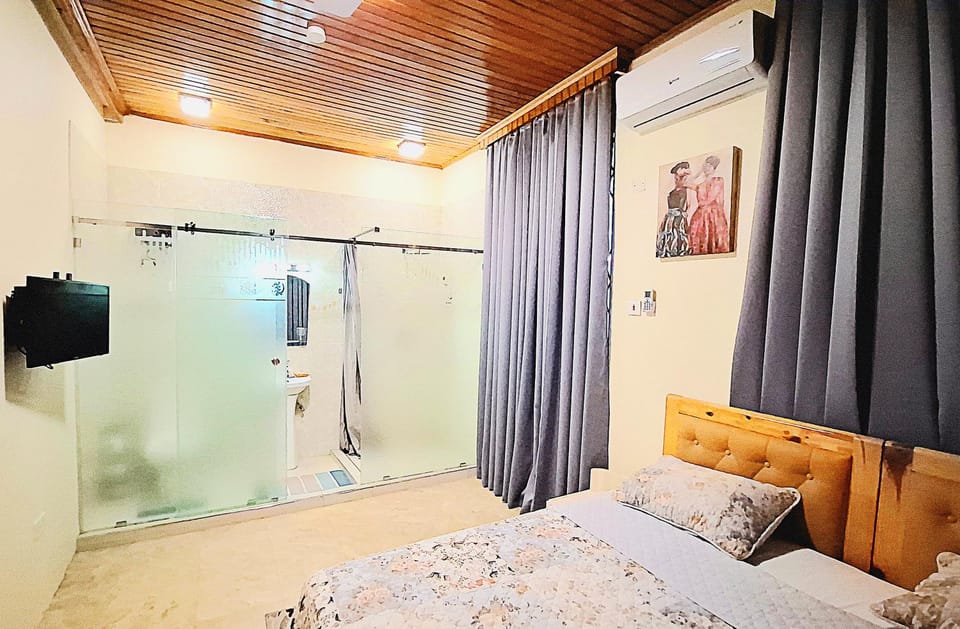 Shower, Bed, TV and multimedia, Bedroom, air conditioner