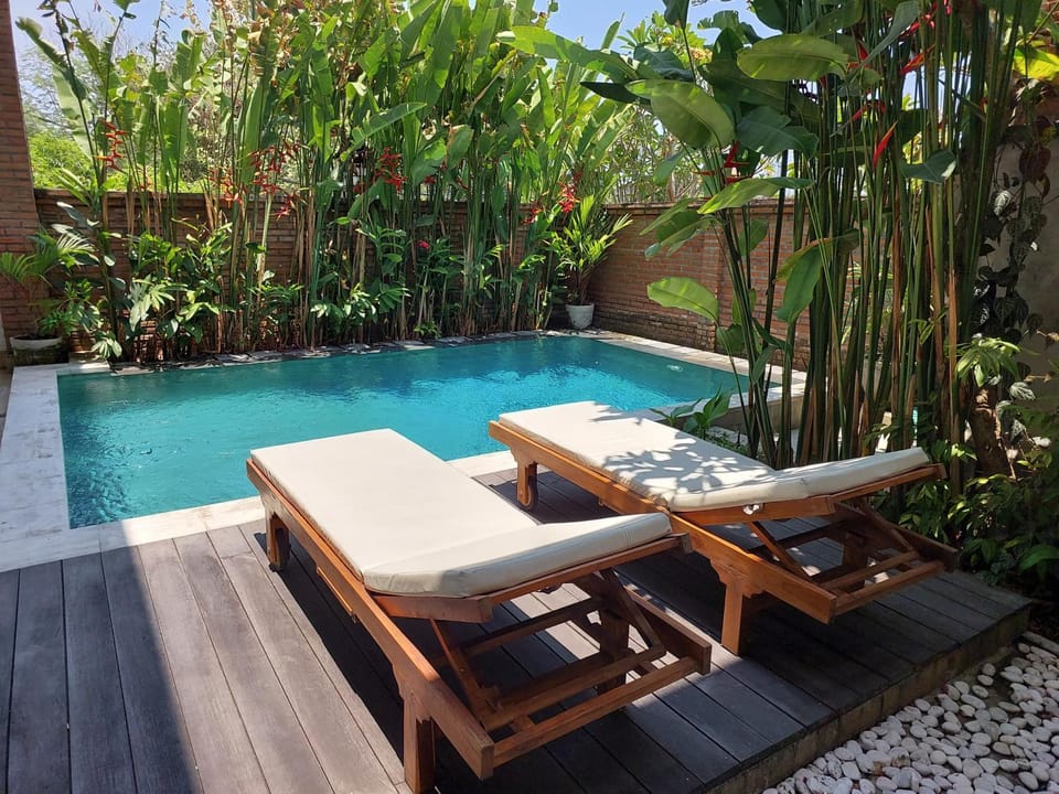 Swimming pool, sunbed