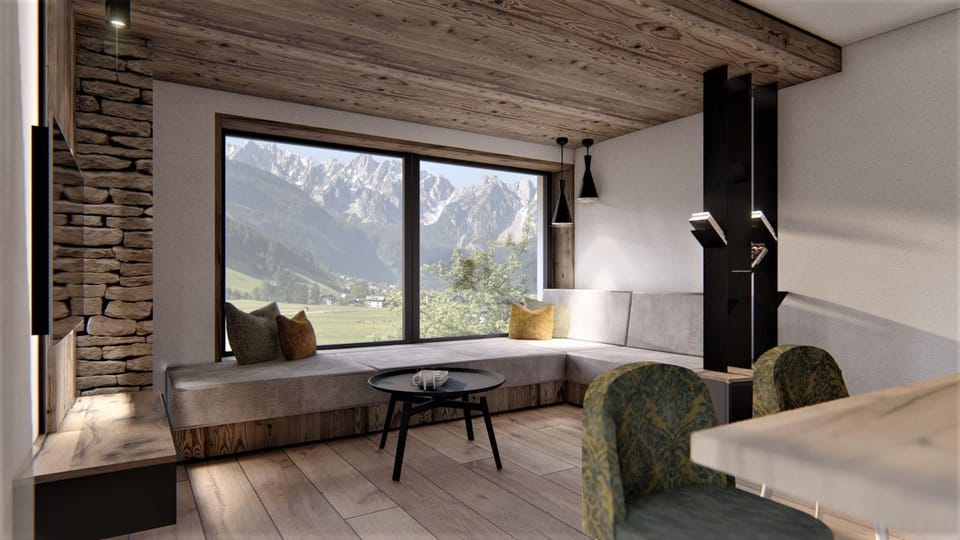 Living room, Seating area, Mountain view
