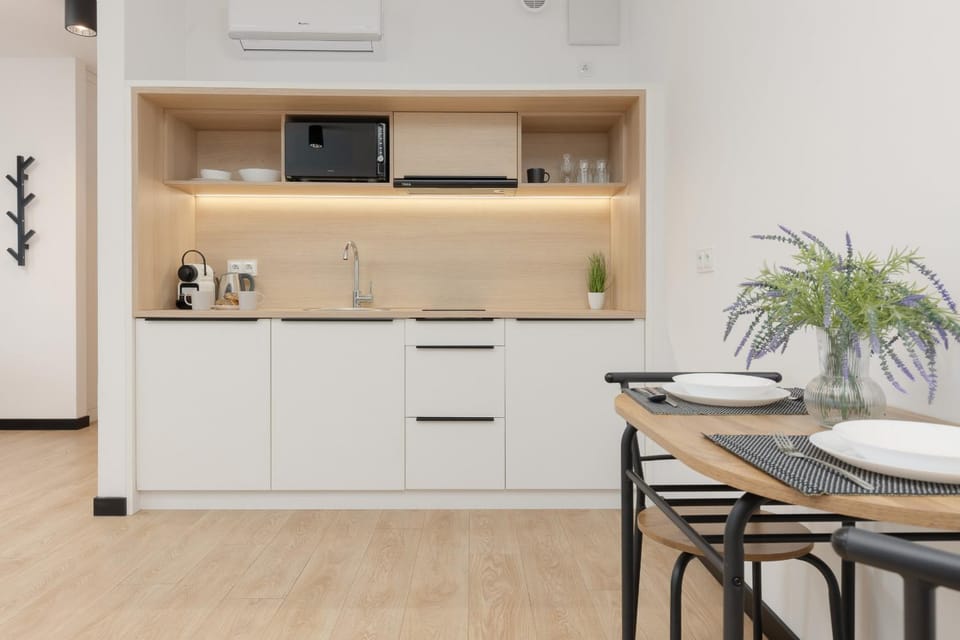 Kitchen or kitchenette, minibar, stove