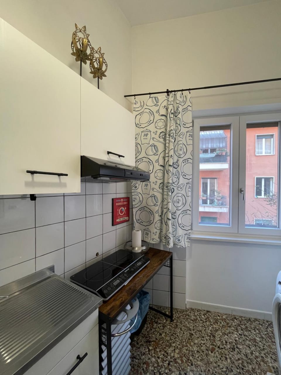 Kitchen or kitchenette, stove