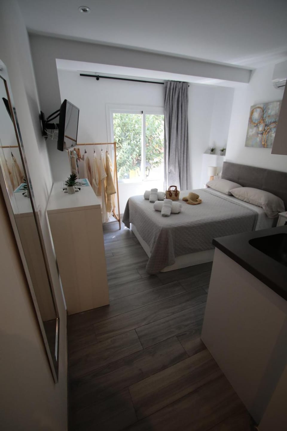 Bed, Street view, Sunrise, kitchen