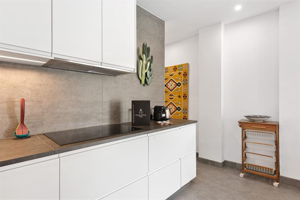 Kitchen or kitchenette, stove