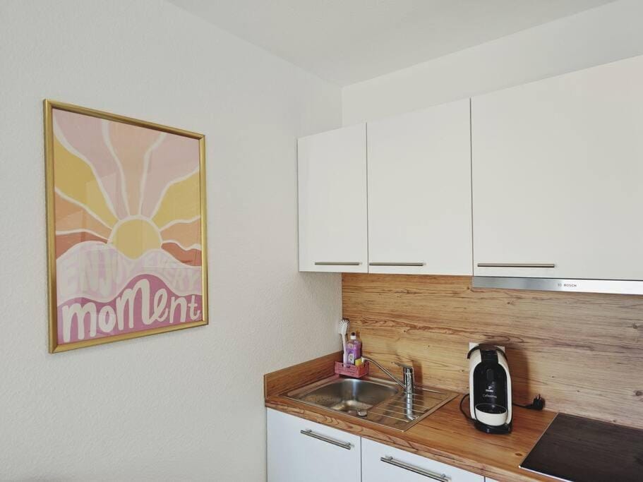 Kitchen or kitchenette, stove