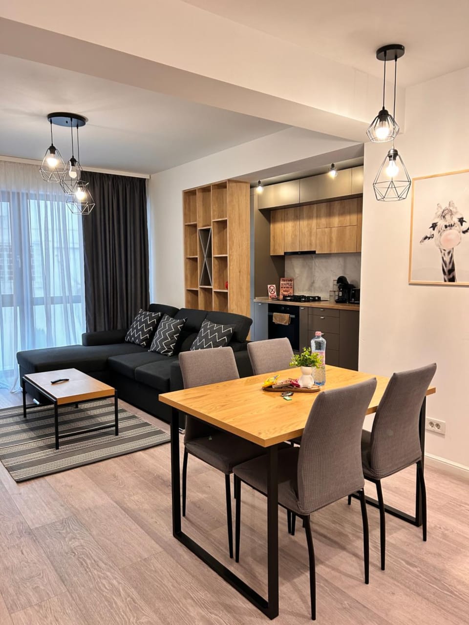Kitchen or kitchenette, Living room, Seating area, Dining area