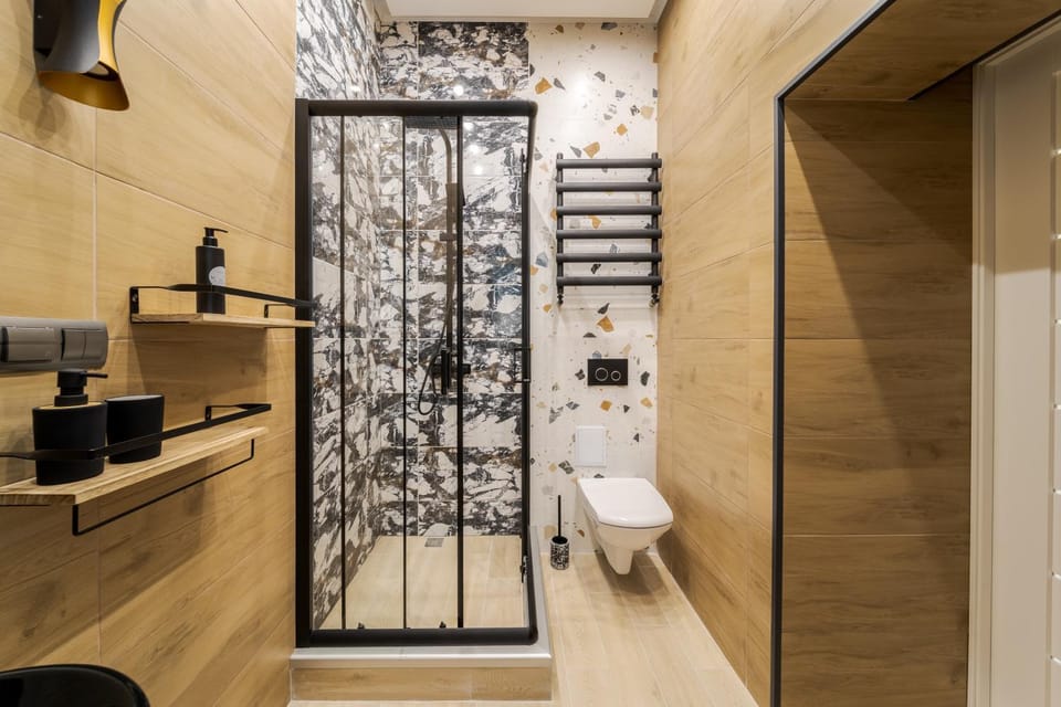 Shower, Toilet, towels, dryer