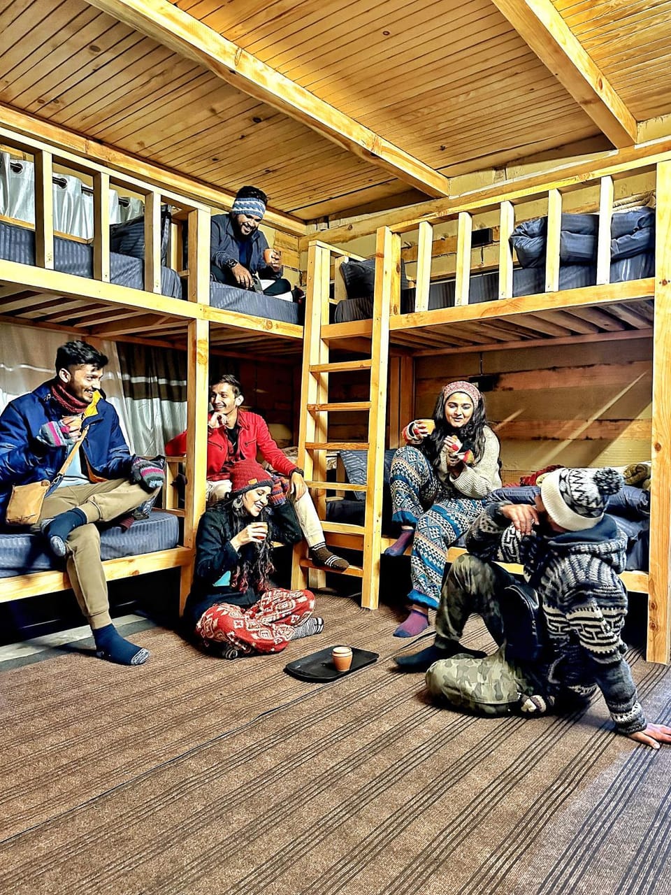 People, group of guests, bunk bed
