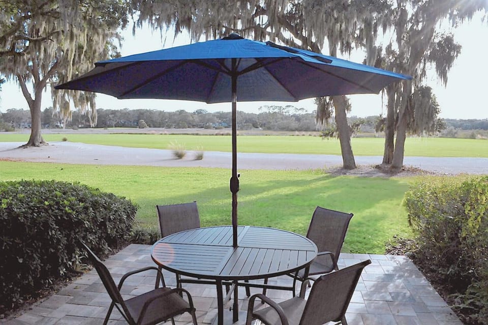 Patio, Natural landscape, Dining area, Garden view
