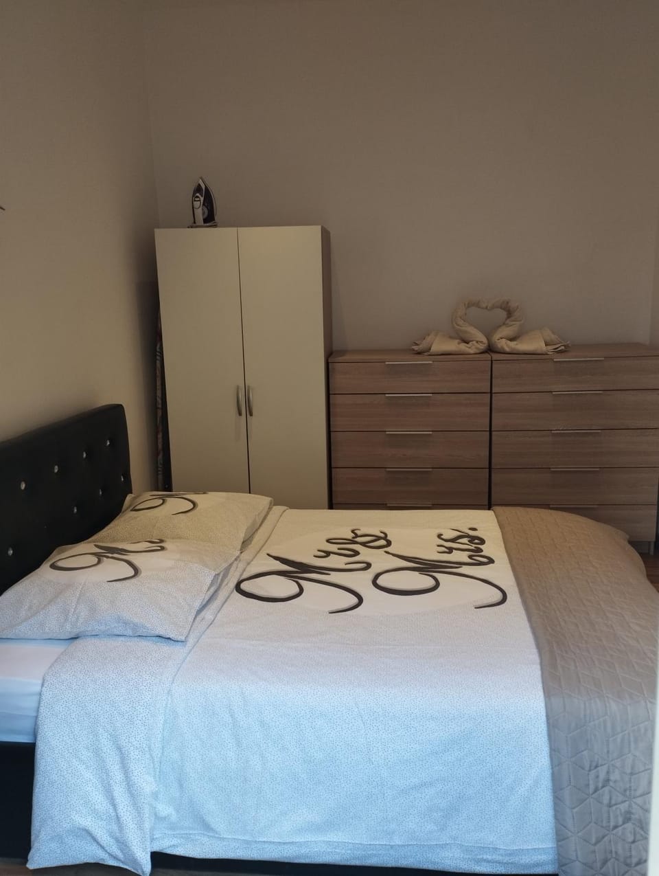 Bed, wardrobe