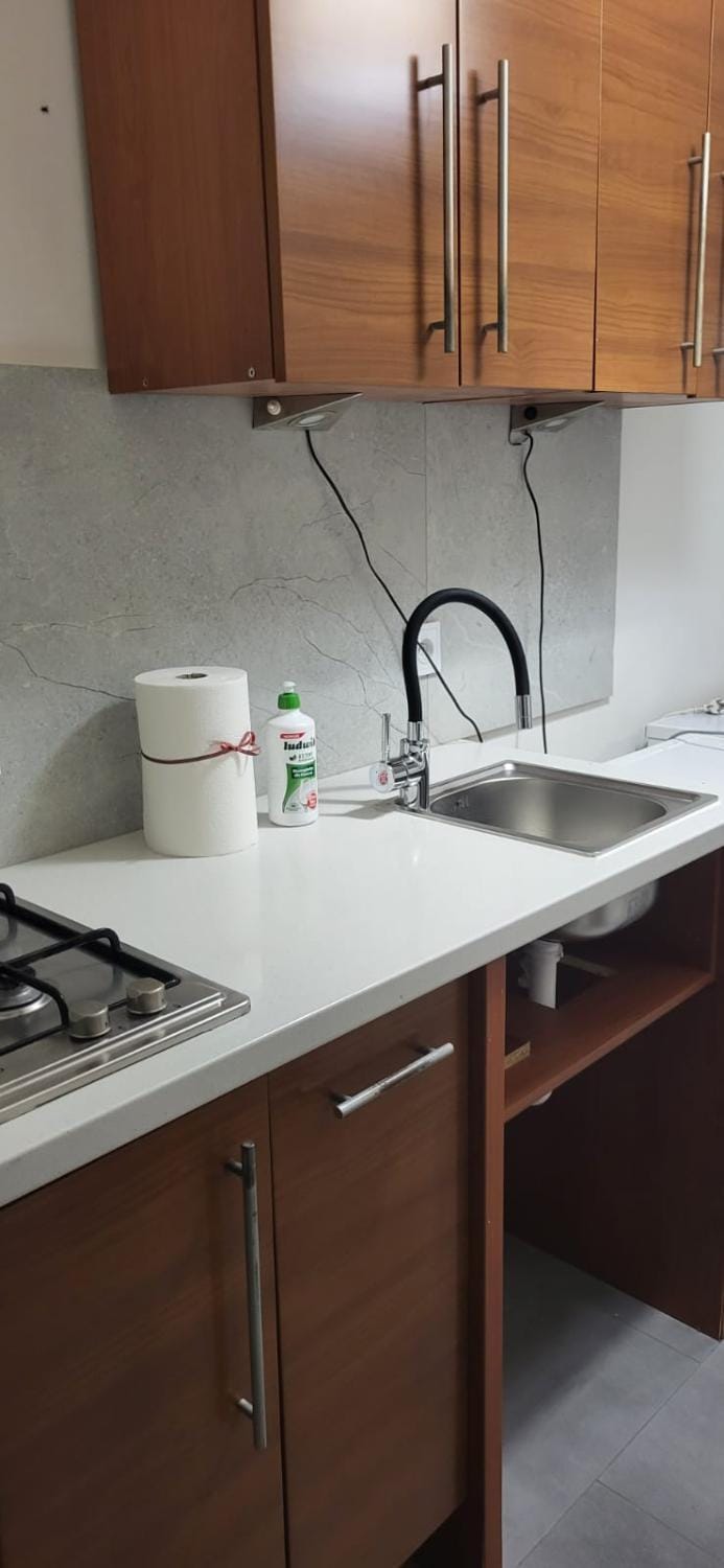 Kitchen or kitchenette, stove
