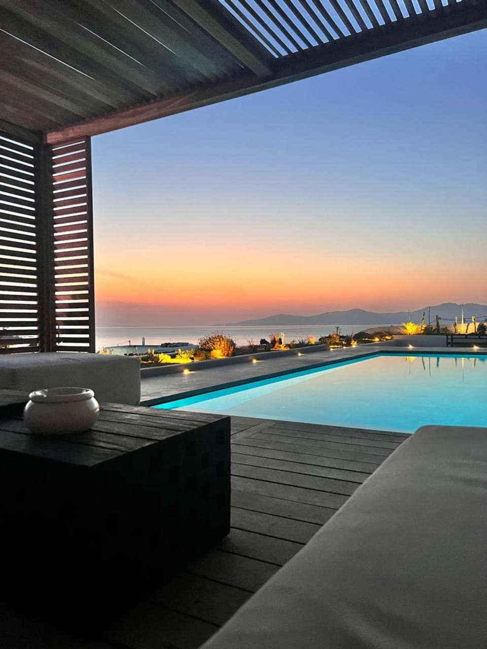 Pool view, Sunset, sunbed