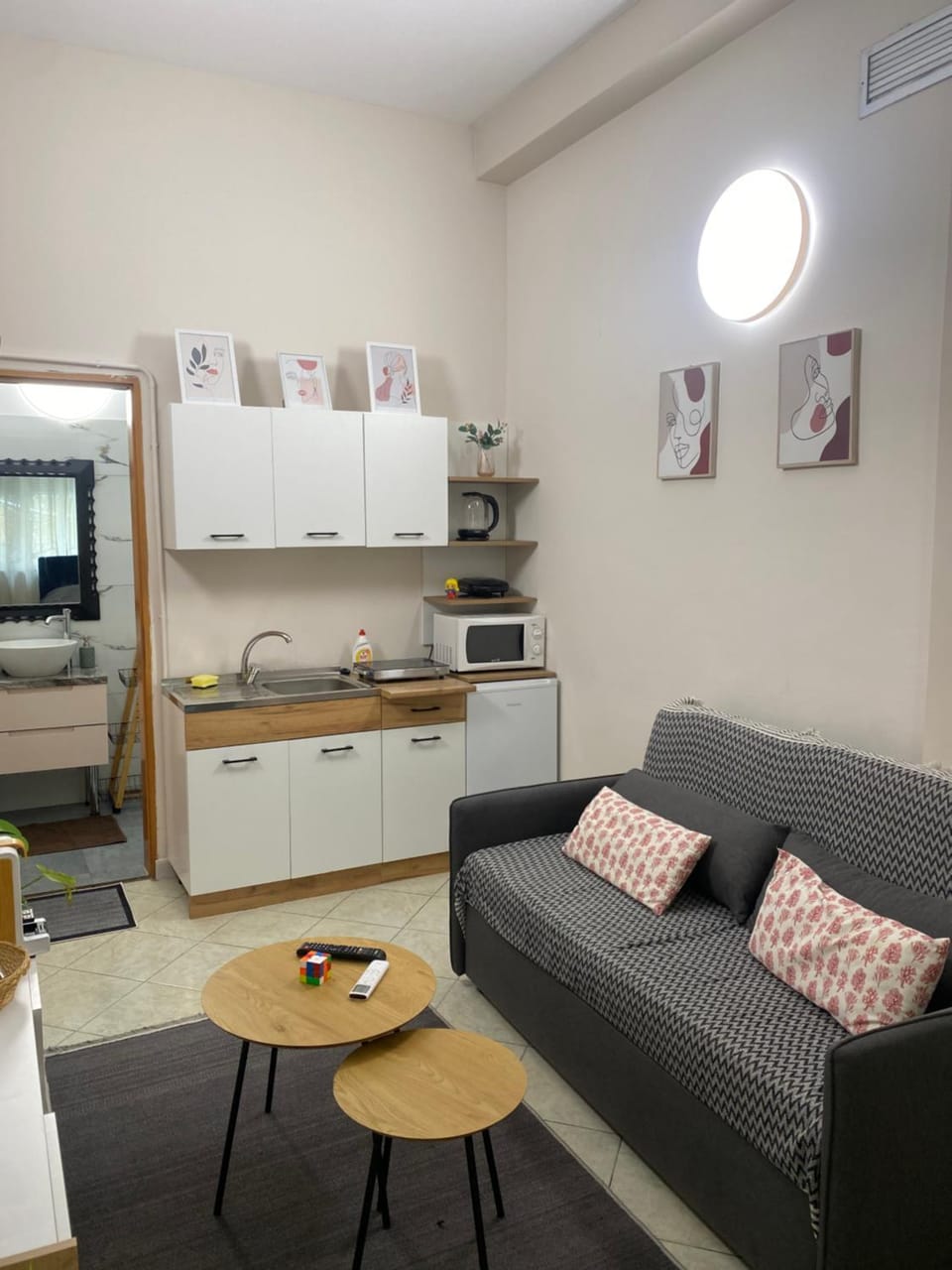 Kitchen or kitchenette, Living room, Dining area, stove, air conditioner