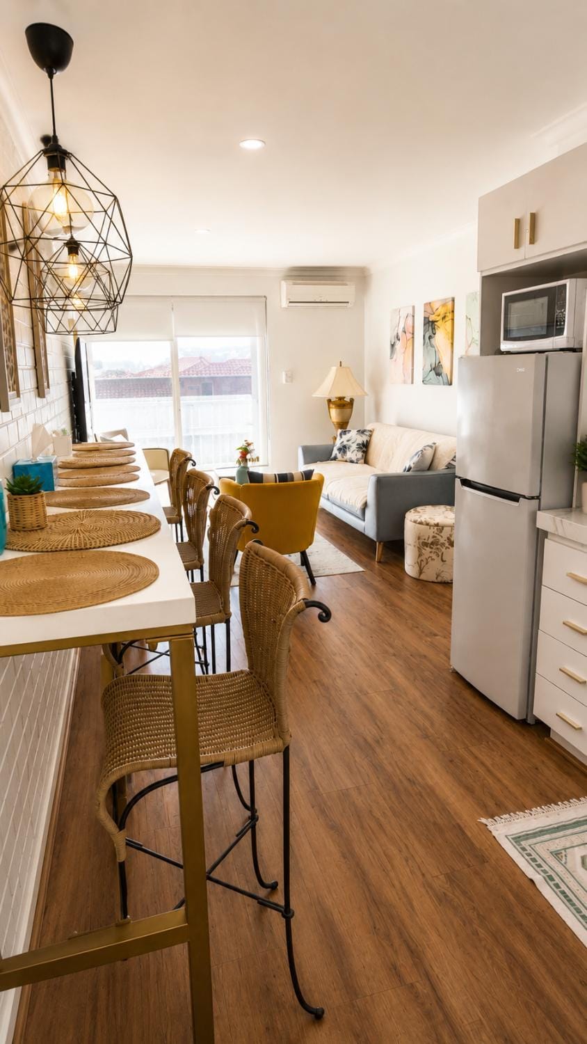 TV and multimedia, Kitchen or kitchenette, Living room, Seating area, Dining area, air conditioner