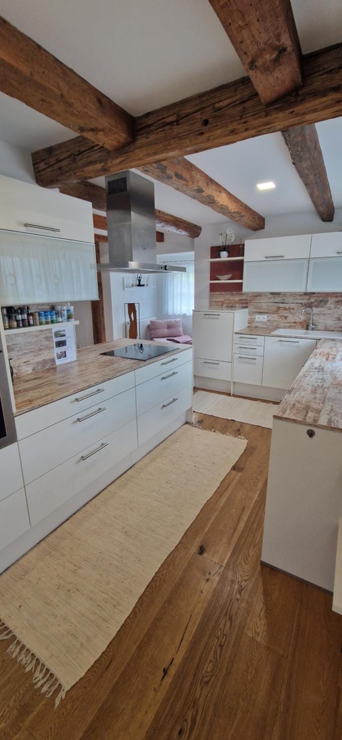 Kitchen or kitchenette, stove