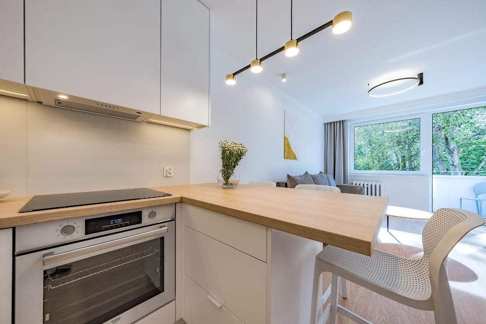 Kitchen or kitchenette, stove