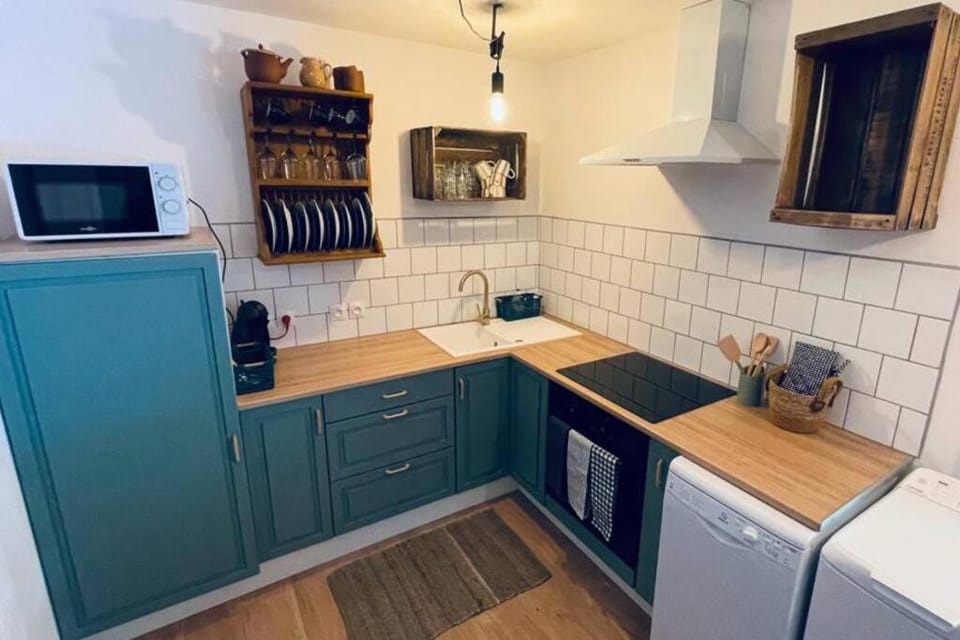 Kitchen or kitchenette, stove
