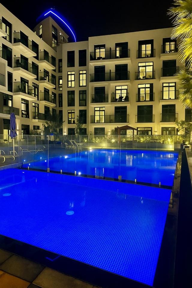 Night, Seating area, Swimming pool, Inner courtyard view