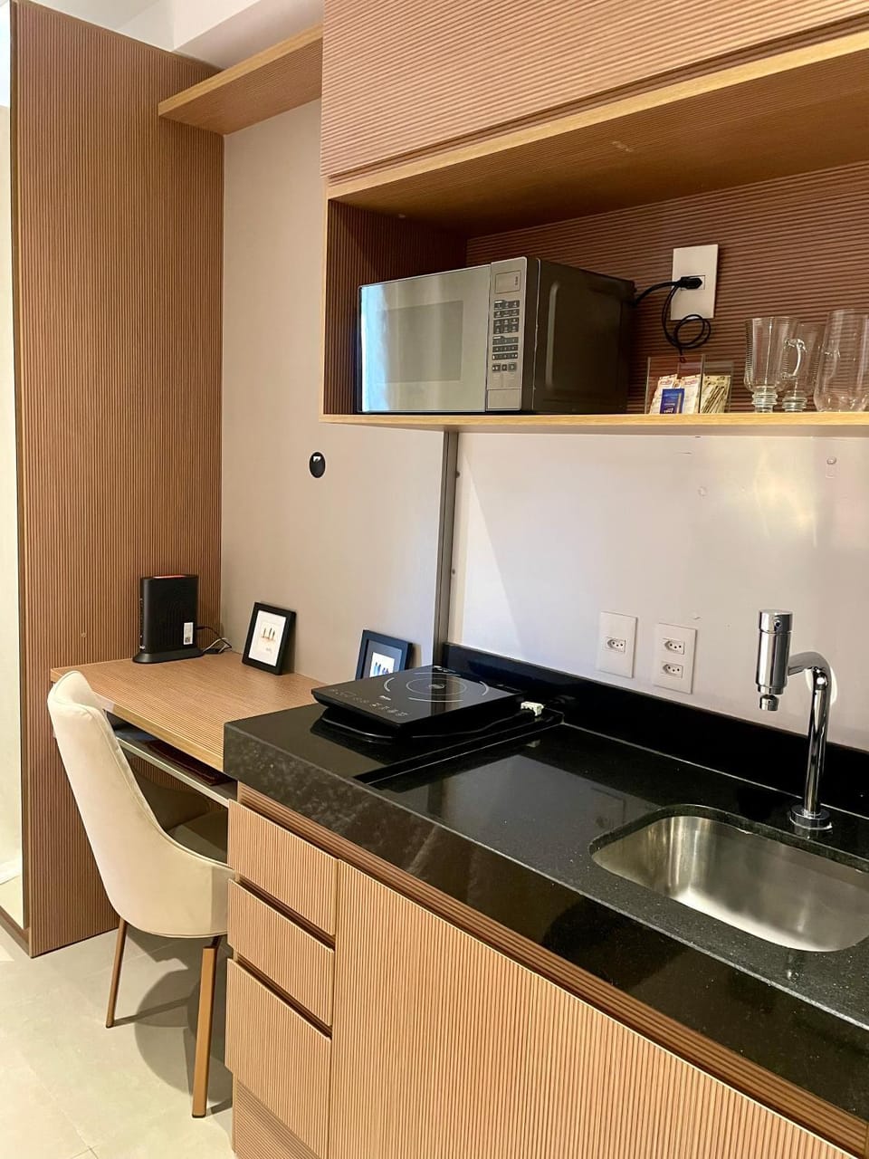 Kitchen or kitchenette, stove