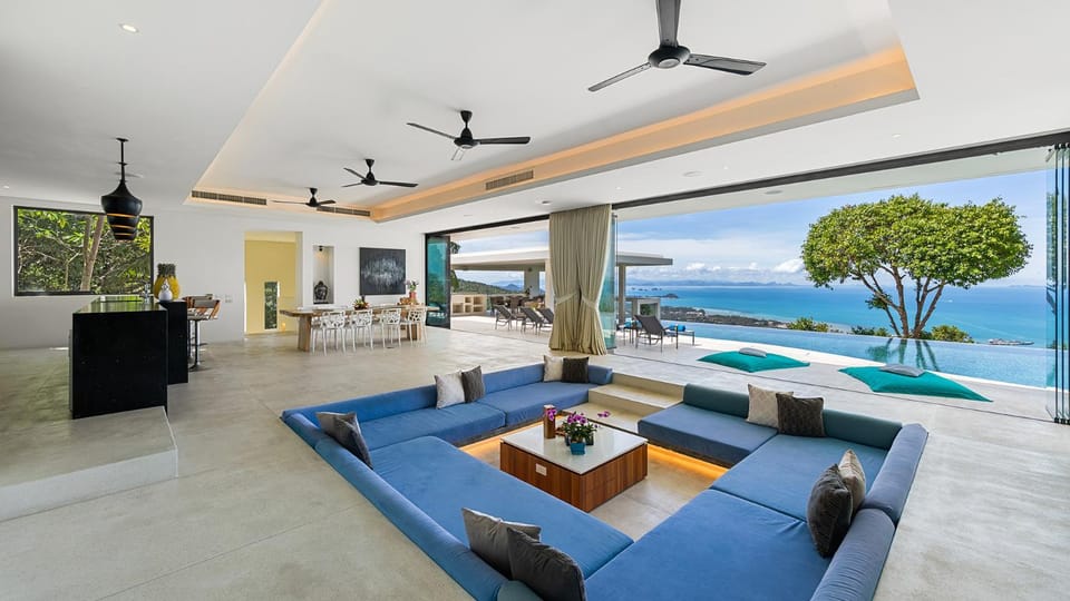 Living room, Seating area, Pool view, Sea view