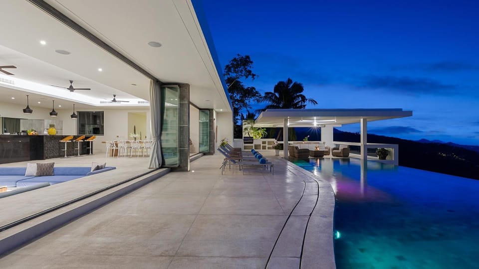 Patio, Night, Pool view, Swimming pool, sunbed