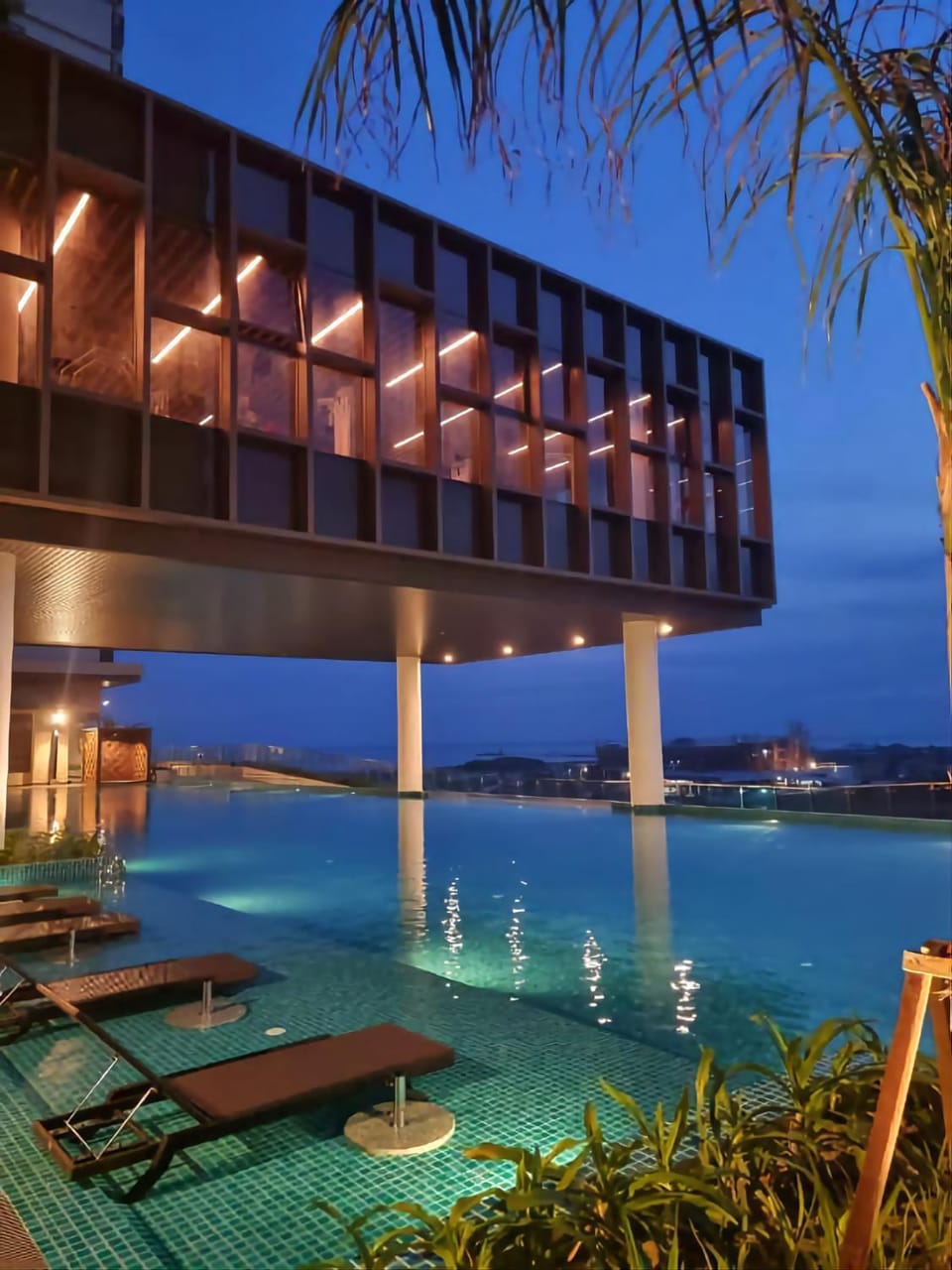 Night, Pool view, Swimming pool